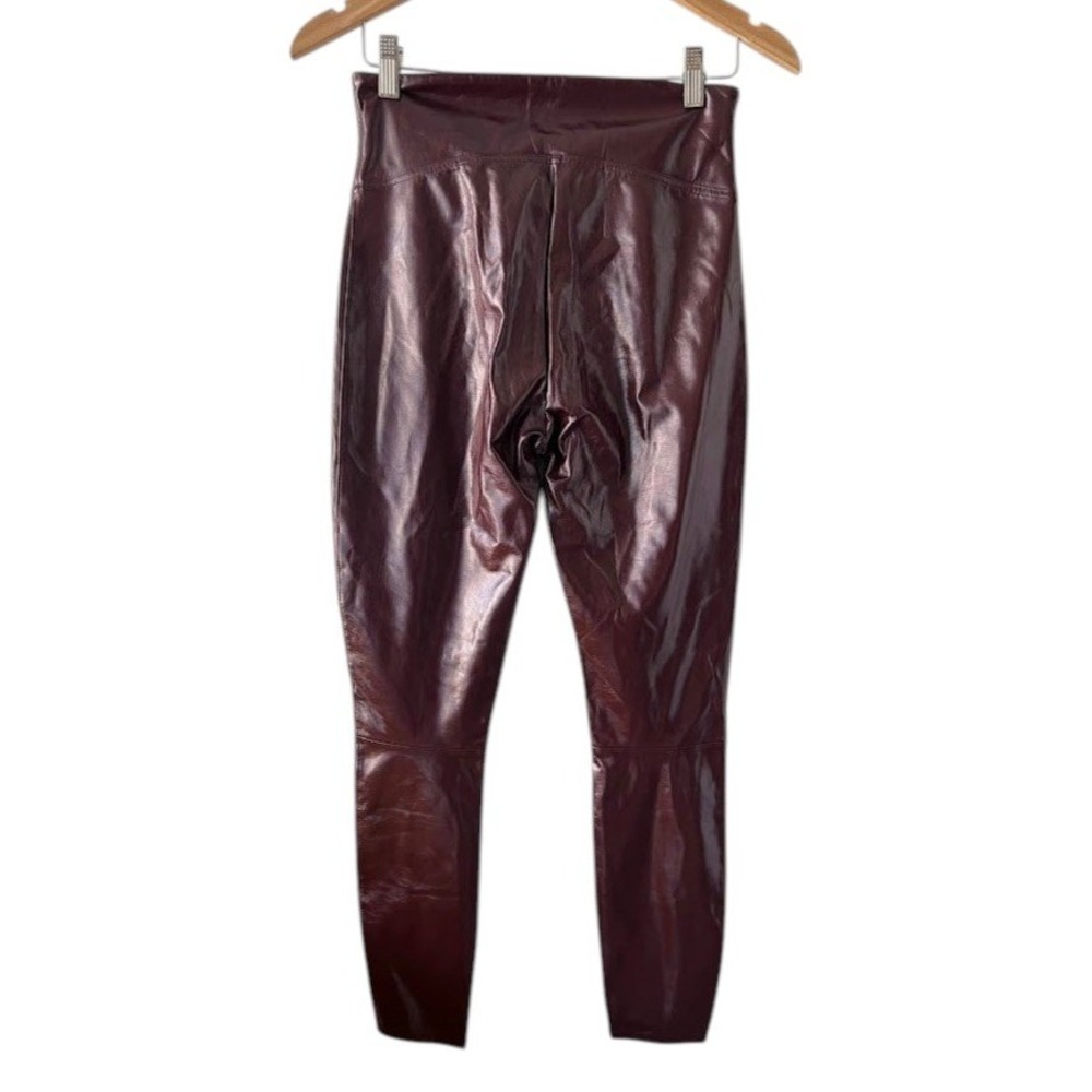 SPANX Faux Leather Leggings Womens M Burgundy Oxblood‎ High Rise Skinny